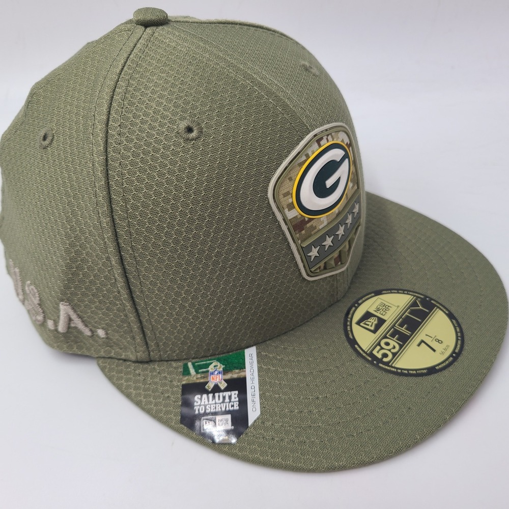 Green Bay Packers Hat Fitted 7 1/8 New Era 59Fifty Green Camo Salute To Service